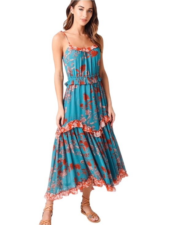 Misa Los Angeles Dresses & Skirts - Misa Women's Teal Floral Ruffle Floral Nati Maxi Dress Size XS